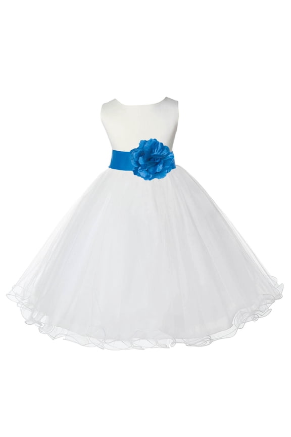 Satin Ivory Malibu Tulle Rattail Edge Flower Girl Dresses for Communion Baptism Christening Gown Wedding Pageant 829S 4