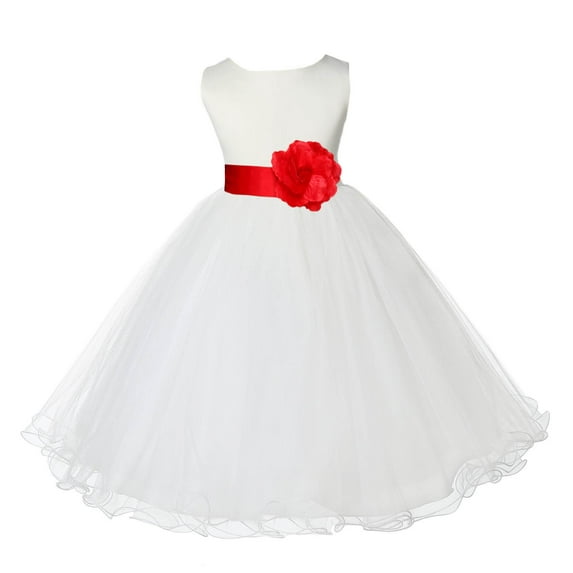 Ekidsbridal Satin Ivory Red Tulle Rattail Edge Flower Girl Dresses for Communion Baptism Christening Gown Wedding Pageant 829S 2