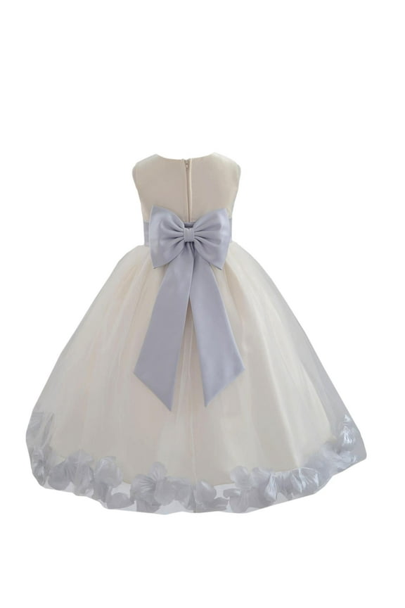 Wedding Pageant Rose Petals Ivory Tulle Flower Girl Dress Junior Bridesmaid Summer Easter Communion 302T 14