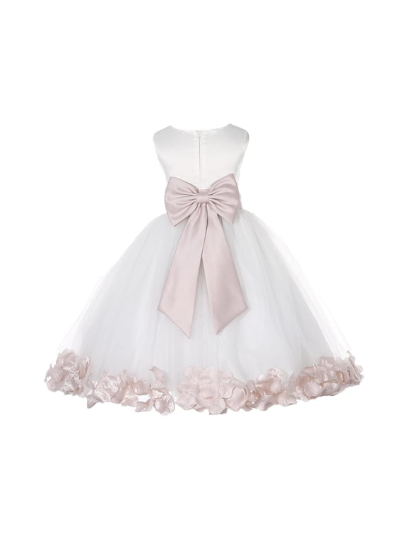 Wedding Pageant Rose Petals Ivory Tulle Flower Girl Dress Junior Bridesmaid Summer Easter Communion 302T 4