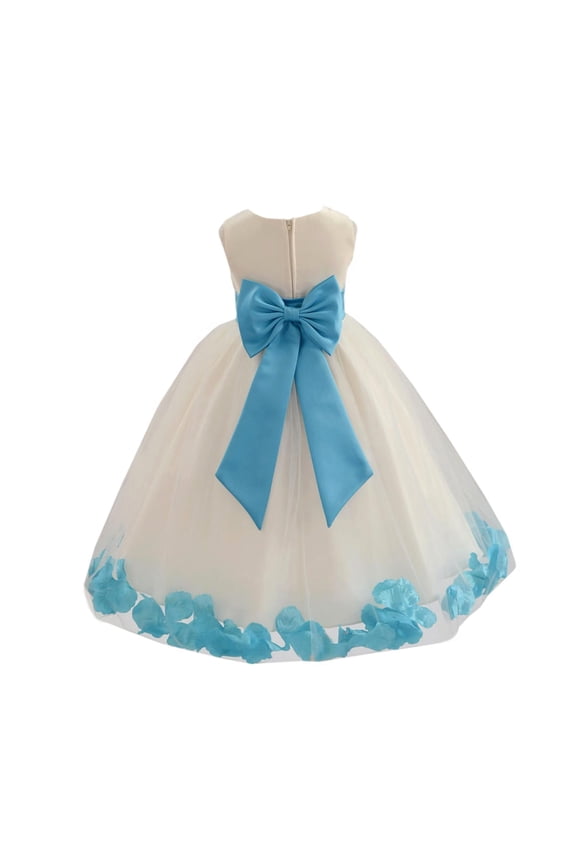 Wedding Pageant Rose Petals Ivory Tulle Flower Girl Dress Junior Bridesmaid Summer Easter Communion 302T 4