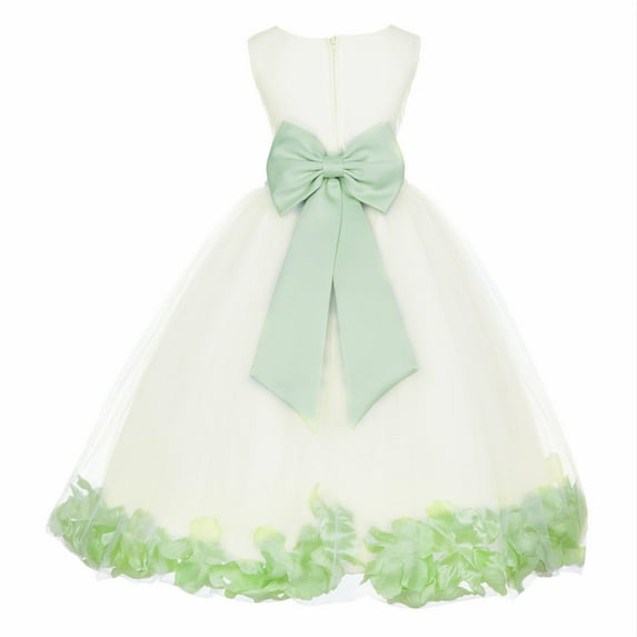 Ekidsbridal Satin Ivory Apple Green Tulle Rose Petal Flower Girl Dress Christmas Party Bridesmaid Holiday Wedding Pageant Birthday 302T M