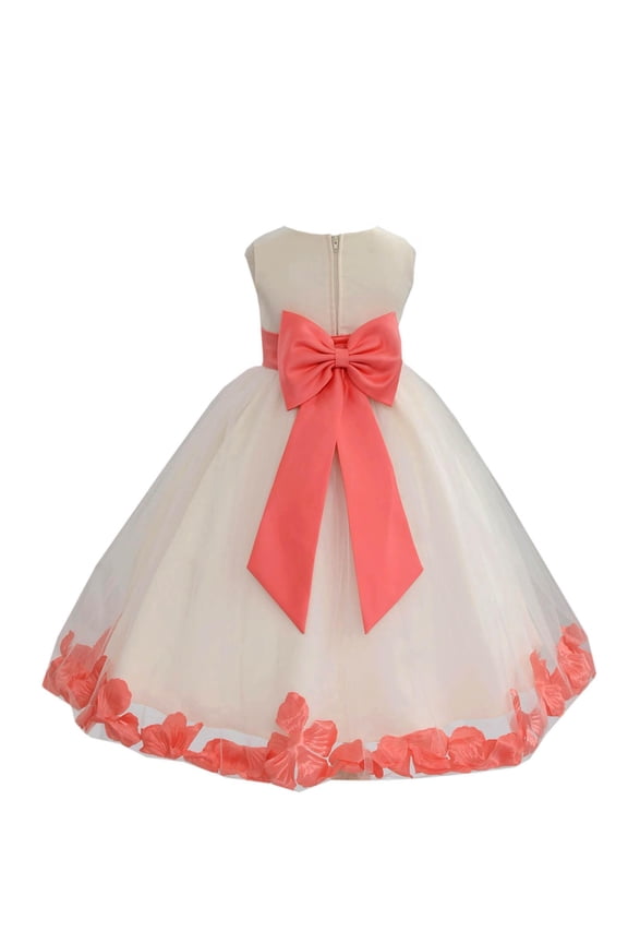 Wedding Pageant Rose Petals Ivory Tulle Flower Girl Dress Junior Bridesmaid Summer Easter Communion 302T M