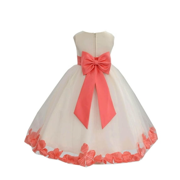 Ekidsbridal Wedding Pageant Rose Petals Ivory Tulle Flower Girl Dress Junior Bridesmaid Summer Easter Communion 302T M