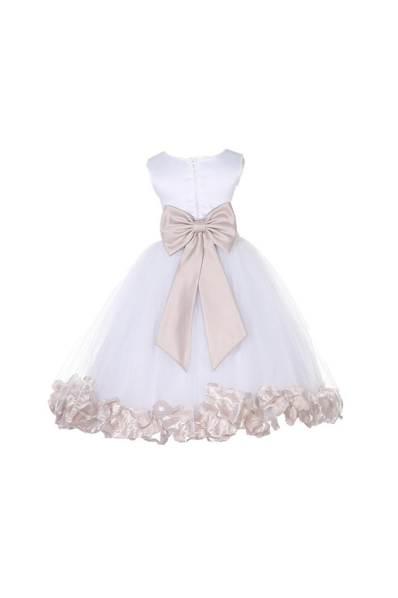 Wedding Pageant Rose Petals White Tulle Flower Girl Dress Toddler Junior Bridesmaid 302T Blush 14