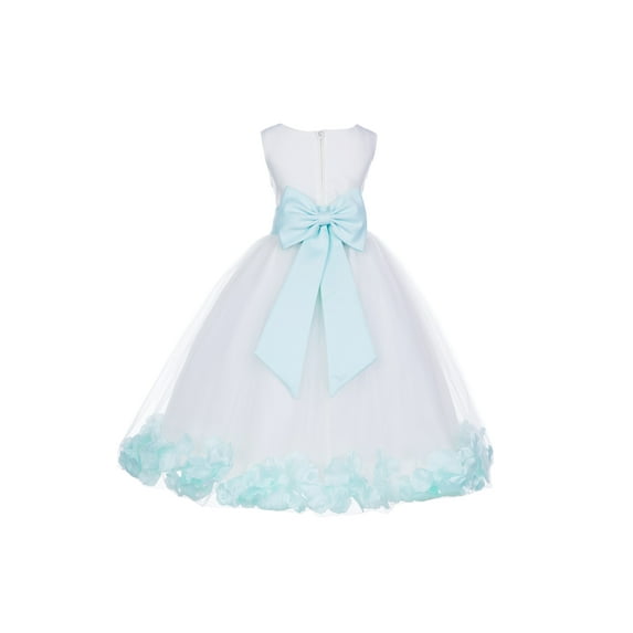 Ekidsbridal Girl Formal Flower Girl Dress - White Floral Rose Petals Dress with Tiebow 302T-A (Size: S-16)