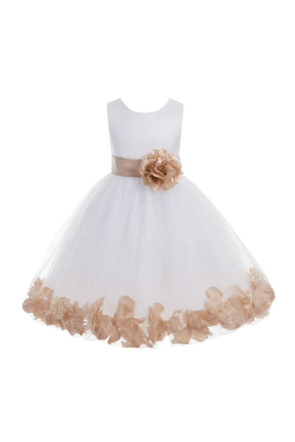 Wedding Pageant Rose Petals White Tulle Junior Bridesmaid Toddler Dress Summer Easter Dress First Communion Girls Clothing Holiday Recital Dress Princess 302T size 10 Flower Girl Dress