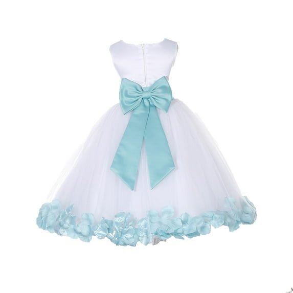 Ekidsbridal Wedding Pageant Rose Petals White Tulle Junior Bridesmaid Toddler Dress Summer Easter Dress First Communion Girls Clothing Holiday Recital Dress Princess 302T size 4 Flower Girl Dress