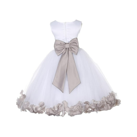 Ekidsbridal Wedding Pageant Rose Petals White Tulle Junior Bridesmaid Toddler Dress Summer Easter Dress First Communion Girls Clothing Holiday Recital Dress Princess 302T size 14 Flower Girl Dress