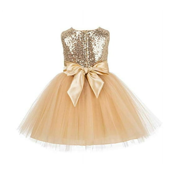 Ekidsbridal Wedding Pageant Sparkling Sequins Mesh Flower Girl Dress Ballroom Gown for Toddlers Birthday Party 124 M