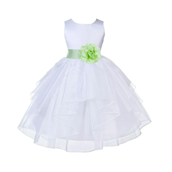 Ekidsbridal White Apple Green Shimmering Organza Flower Girl Dresses for Toddlers Wedding Beauty Pageant Communion Baptism Gown 4613S S