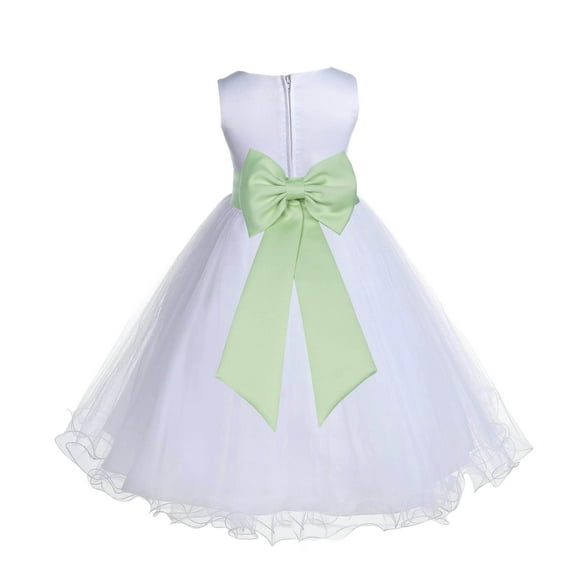 Ekidsbridal White Apple Green Tulle Rattail Edge Flower Girl Dress Christening Formal Evening Gown for Photoshoots 829T M