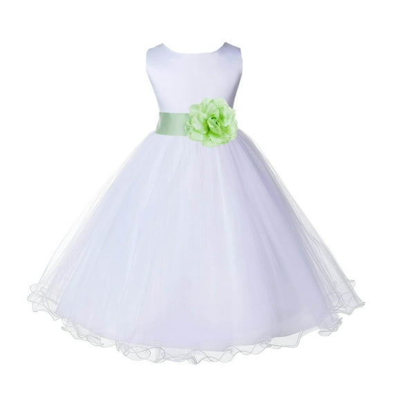 Ekidsbridal White Apple Green Tulle Rattail Edge Flower Girl Dress Princess Beauty Pageant Junior Bridesmaid Wedding Communion Baptism 829S M