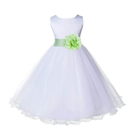 Ekidsbridal White Apple Green Tulle Rattail Edge Flower Girl Dress Princess Beauty Pageant Junior Bridesmaid Wedding Communion Baptism 829S S