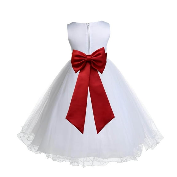 Ekidsbridal White Apple Red Tulle Rattail Edge Flower Girl Dress Christening Formal Evening Gown for Photoshoots 829T M
