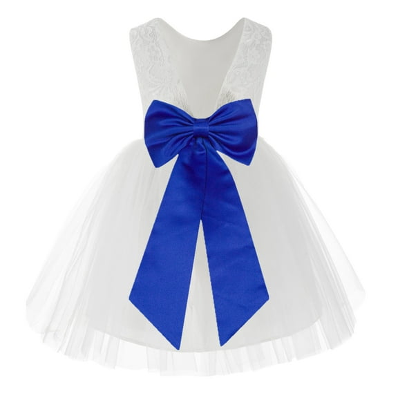 Ekidsbridal White Backless Lace V-Back Formal Photoshoot Dresses for Flower Girls Toddlers Dance Recital 206T 2