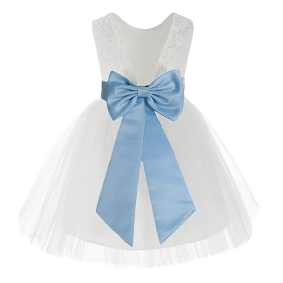 Ekidsbridal White Backless Lace V-Back Formal Photoshoot Dresses for Flower Girls Toddlers Dance Recital 206T 3