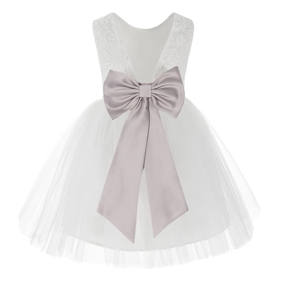 Ekidsbridal White Backless Lace V-Back Formal Photoshoot Dresses for Flower Girls Toddlers Dance Recital 206T 3