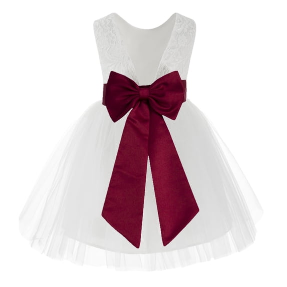 Ekidsbridal White Backless Lace V-Back Formal Photoshoot Dresses for Flower Girls Toddlers Dance Recital 206T 4