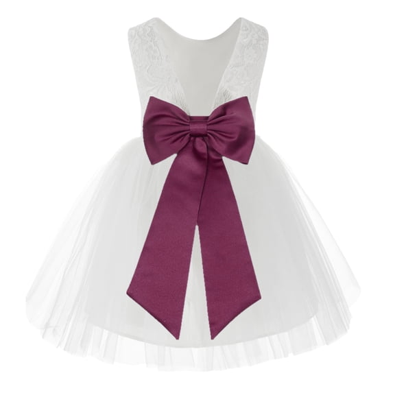 Ekidsbridal White Backless Lace V-Back Formal Photoshoot Dresses for Flower Girls Toddlers Dance Recital 206T 6