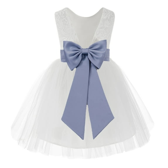 Ekidsbridal White Backless Lace V-Back Formal Photoshoot Dresses for Flower Girls Toddlers Dance Recital 206T 8