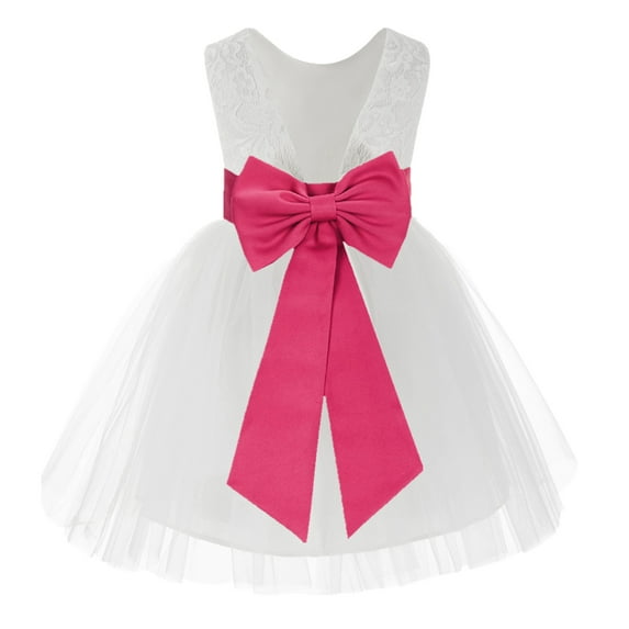Ekidsbridal White Backless Lace V-Back Formal Photoshoot Dresses for Flower Girls Toddlers Dance Recital 206T M