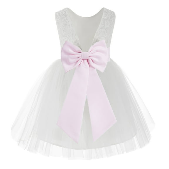 Ekidsbridal White Backless Lace V-Back Holy Communion Baptism Christening Dress for Flower Girls 206T 2