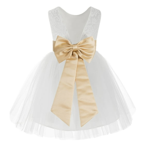 Ekidsbridal White Backless Lace V-Back Holy Communion Baptism Christening Dress for Flower Girls 206T 3