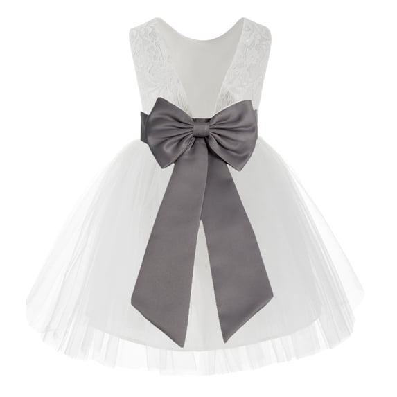 Ekidsbridal White Backless Lace V-Back Holy Communion Baptism Christening Dress for Flower Girls 206T 3