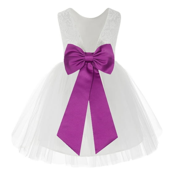 Ekidsbridal White Backless Lace V-Back Holy Communion Baptism Christening Dress for Flower Girls 206T 4