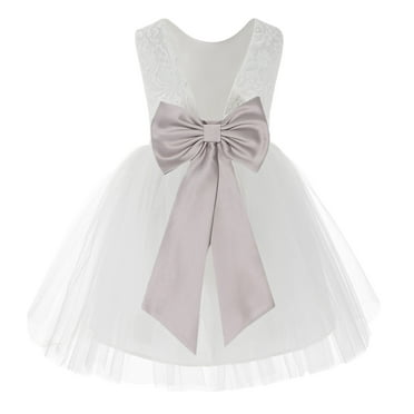 Ekidsbridal White Backless Lace V-Back Holy Communion Baptism Christening Dress for Flower Girls 206T M