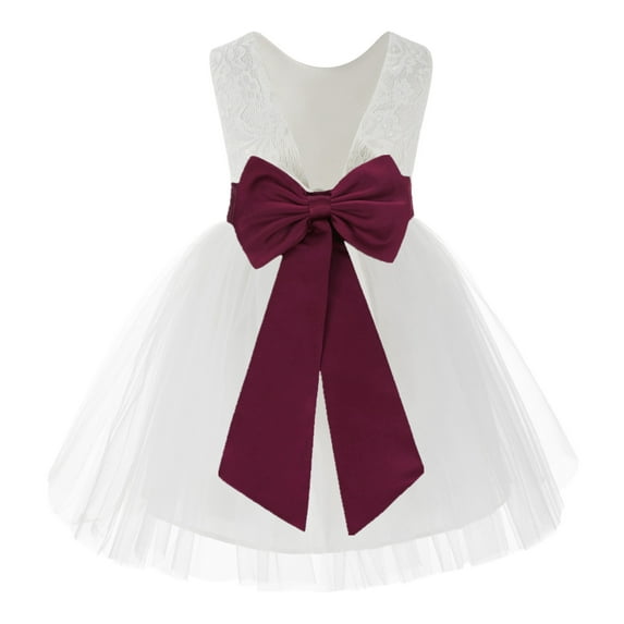 Ekidsbridal White Backless Lace V-Back Holy Communion Baptism Christening Dress for Flower Girls 206T S