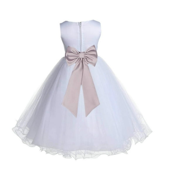 Ekidsbridal White Biscotti Tulle Rattail Edge Flower Girl Dress Christening Formal Evening Gown for Photoshoots 829T M