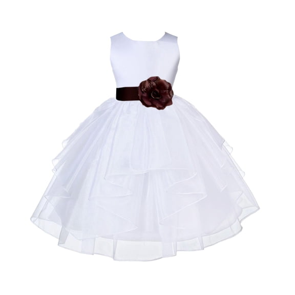 Ekidsbridal White Brown Shimmering Organza Flower Girl Dress Junior Bridesmaid Wedding Pageant Communion Baptism Gown 4613T 4