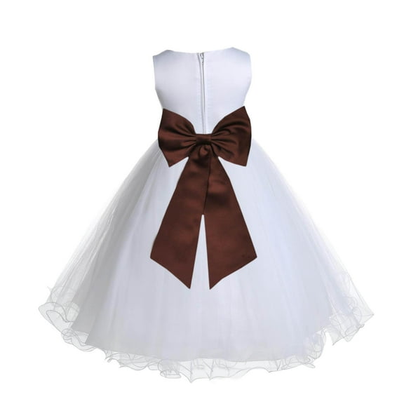 Ekidsbridal White Brown Tulle Rattail Edge Flower Girl Dress Christening Formal Evening Gown for Photoshoots 829T 2