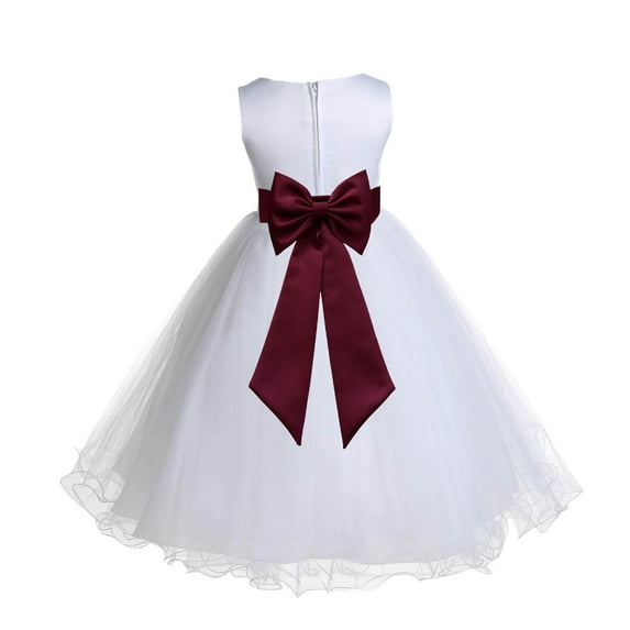 Ekidsbridal White Burgundy Tulle Rattail Edge Flower Girl Dress Christening Formal Evening Gown for Photoshoots 829T 4