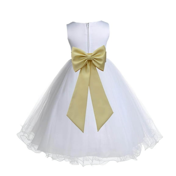 Ekidsbridal White Canary Tulle Rattail Edge Flower Girl Dress Christening Formal Evening Gown for Photoshoots 829T S