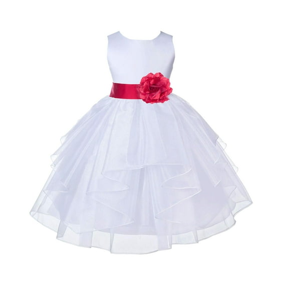 Ekidsbridal White Cherry Red Shimmering Organza Flower Girl Dresses for Toddlers Wedding Beauty Pageant Communion Baptism Gown 4613S M
