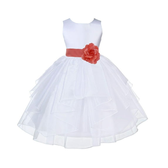 Ekidsbridal White Coral Shimmering Organza Flower Girl Dress Junior Bridesmaid Wedding Pageant Communion Baptism Gown 4613T 6