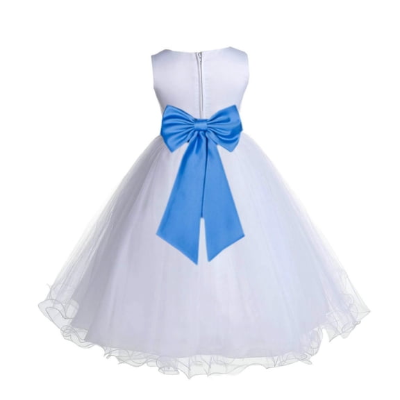 Ekidsbridal White Cornflower Tulle Rattail Edge Flower Girl Dress Christening Formal Evening Gown for Photoshoots 829T 4
