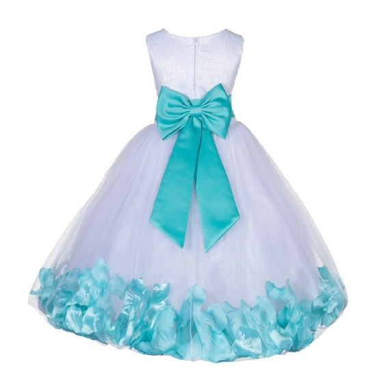 Ekidsbridal White Floral Lace Bodice Rose Petal Tulle Formal Flower Girl Dress Formal Photoshoot Beauty Pageant Christening Gown 165T 10