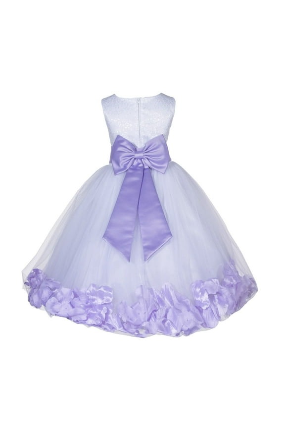 White Floral Lace Bodice Rose Petal Tulle Formal Flower Girl Dress Formal Photoshoot Beauty Pageant Christening Gown 165T 12