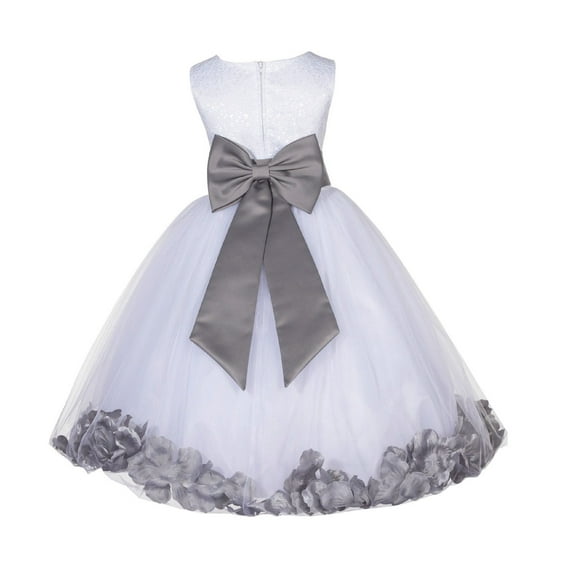 Ekidsbridal White Floral Lace Bodice Rose Petal Tulle Formal Flower Girl Dress Formal Photoshoot Beauty Pageant Christening Gown 165T 2