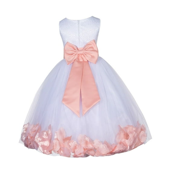 Ekidsbridal White Floral Lace Bodice Rose Petal Tulle Formal Flower Girl Dress Formal Photoshoot Beauty Pageant Christening Gown 165T 4