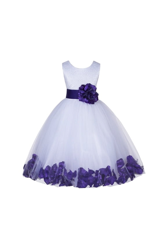 White Floral Lace Bodice Rose Petal Tulle Formal Flower Girl Dress Formal Photoshoot Beauty Pageant Christening Gown 165T 4