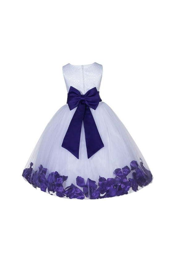 White Floral Lace Bodice Rose Petal Tulle Formal Flower Girl Dress Formal Photoshoot Beauty Pageant Christening Gown 165T M