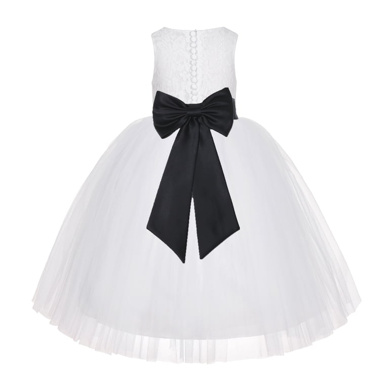 White Floral Lace Flower Girl Dress Special Occasions Wedding Christening Communion Baptism LG7(1) White / Black / 10