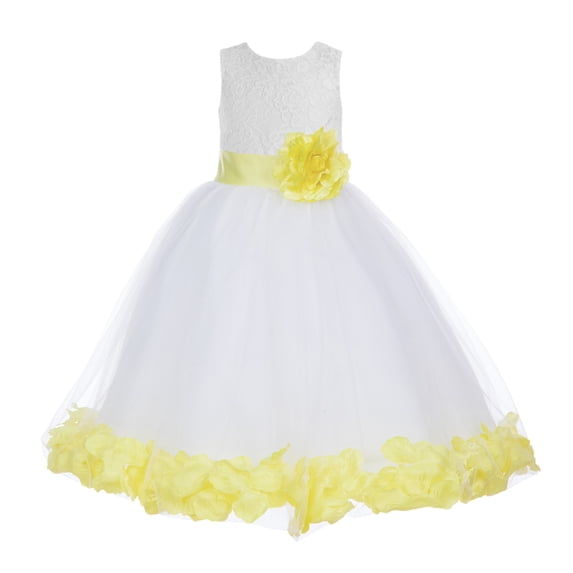 Ekidsbridal White Floral Lace Heart Cutout Flower Girl Dress with Petals Wedding Pageant Recital Communion Baptism Holiday 185T 10