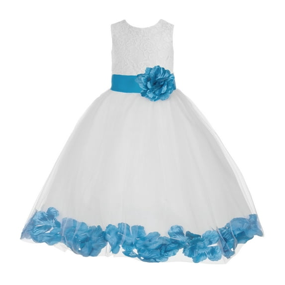 Ekidsbridal White Floral Lace Heart Cutout Flower Girl Dress with Petals Wedding Pageant Recital Communion Baptism Holiday 185T 7