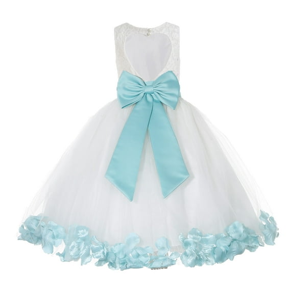 Ekidsbridal White Floral Lace Heart Cutout Flower Girl Dress with Petals Wedding Pageant Recital Communion Baptism Holiday 185T 8